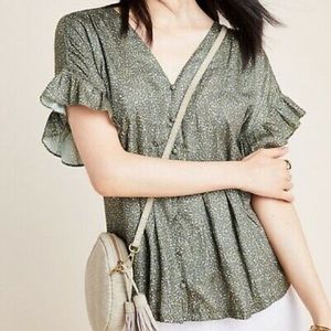 Anthropologie Dolan green printed peplum top